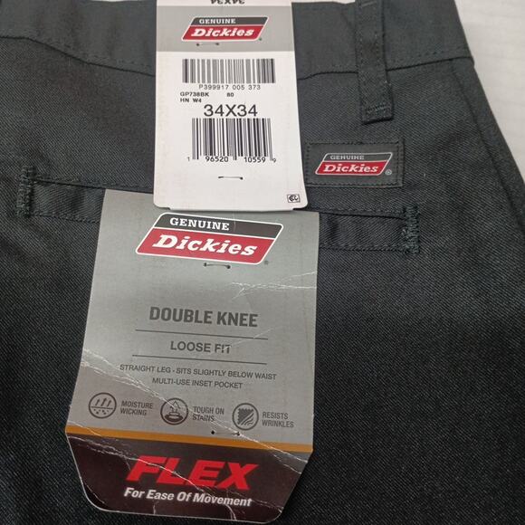 Dickies Loose Fit Double Knee Work Pants Men's 34x34 Black Straight Leg - Picture 2 of 7
